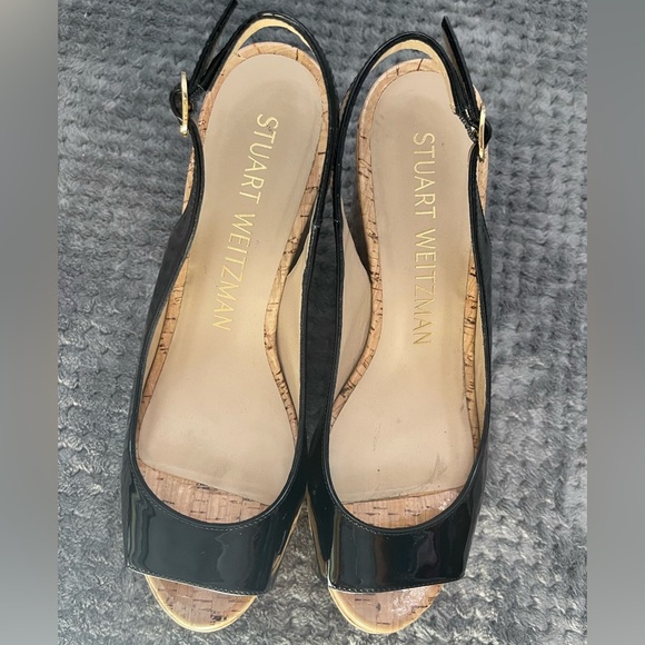 STUART WEITZMAN RIVERIA BLACK PATENT CORK WEDGE - Size 9 - Picture 1 of 7